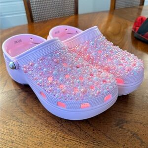 CROCS bedazzled platform pink crocs